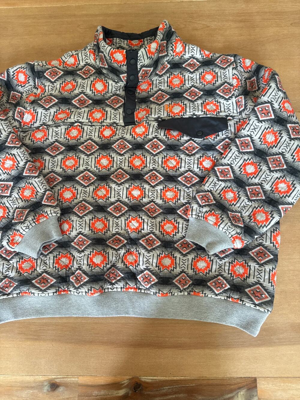 Heybo Hermitage Women's snap pullover Aztec orange gray Quilted XL